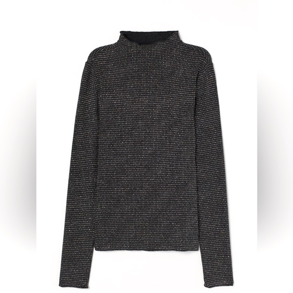 🆕H&M Sparkly metallic fitted long sleeve  jersey w/mock neck ✨✨✨ - Picture 1 of 2